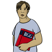 Grafik von einem jungen Mann mit dem Behinderten Gleichstellungs Gesetz Buch in der Hand