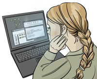 Grafik von einer Frau am Laptop