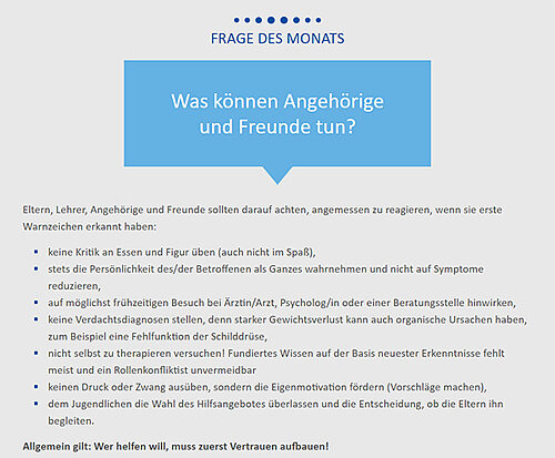 Screenshoot von der Frage des Monats: Was können Angehörige und Freunde tun?